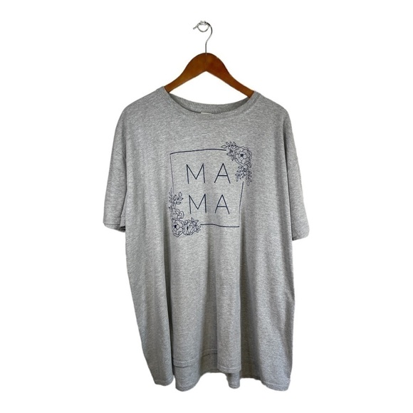 MAMA Graffic Tee Heather Grey with Navy Floral Print - Picture 1 of 5